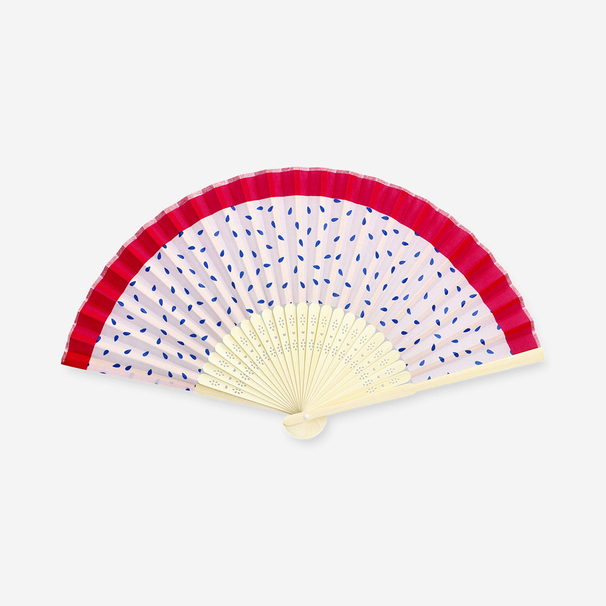 Foldable bamboo fan with dragon fruit print, lightweight textile accessory by Flying Tiger Copenhagen, ideal for cooling and decorative use.
