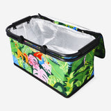 Flying Tiger Copenhagen tropical print cooler bag, 45x26 cm, with insulated interior for keeping food and drinks cool.