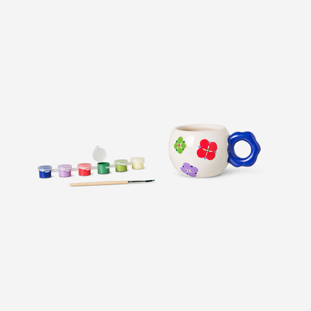 DIY hobby mug with a colorful flower handle, 200 ml capacity, by Flying Tiger Copenhagen, shown with creative design details.