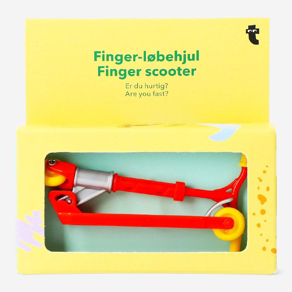 Colorful finger scooter set toy by Flying Tiger Copenhagen with multiple small finger skateboards on a plain background.