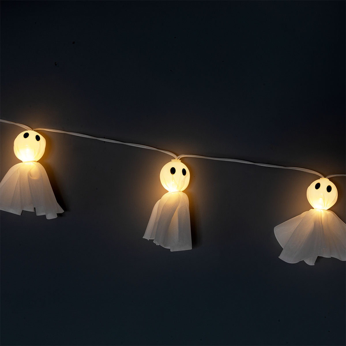 String lights with tulle ghost decorations, 10-piece set from Flying Tiger Copenhagen, ideal for Halloween home decor.