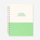 Green Flying Tiger Copenhagen study planner for 2026-2027, open to pages with calendar and notes, designed for office organization.