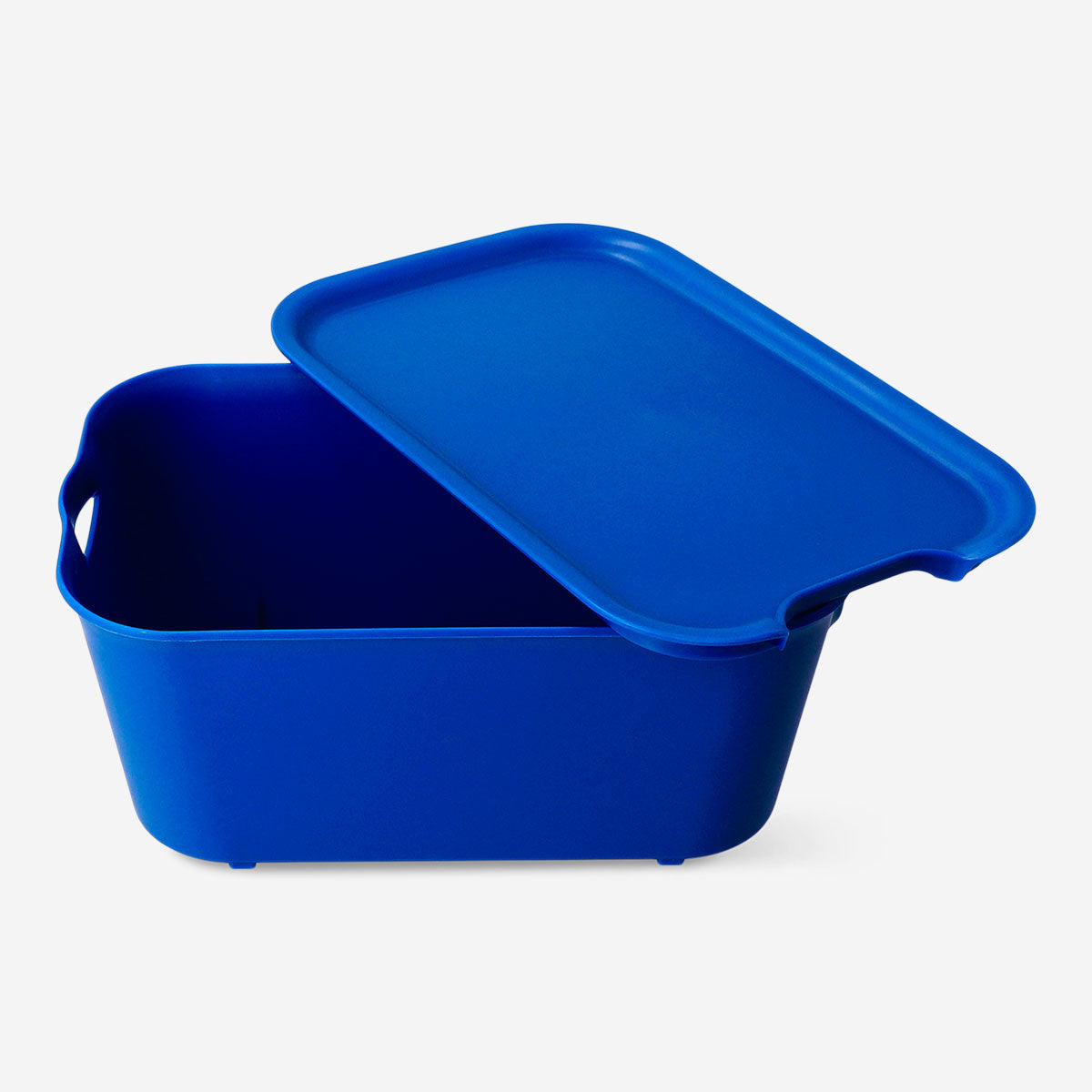 Navy storage box with lid from Flying Tiger Copenhagen, 13x19 cm, used for organizing home essentials.