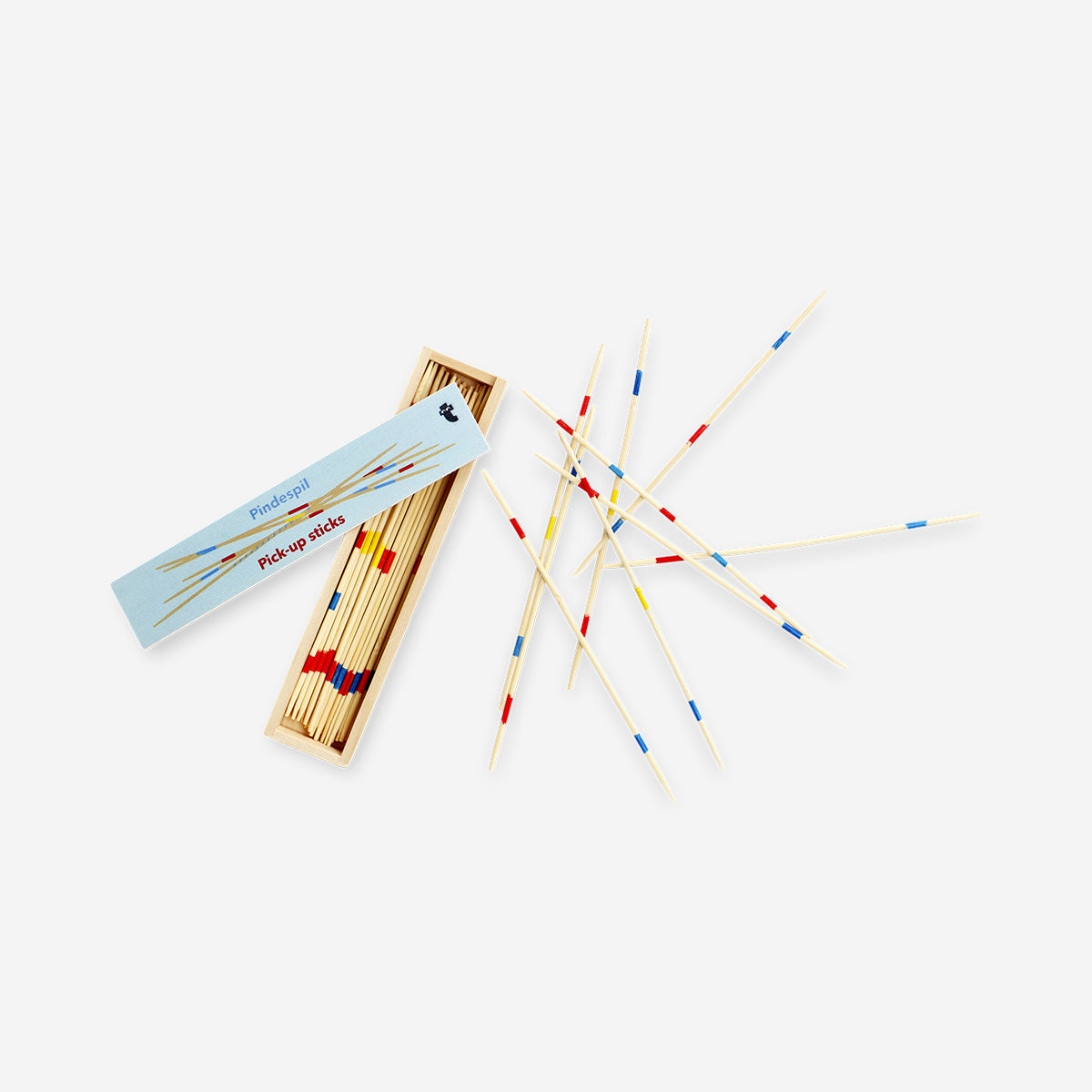 Flying Tiger Copenhagen pick-up sticks game with colorful wooden sticks for traditional outdoor fun.