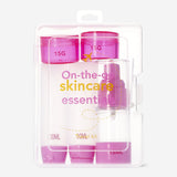 Pink leisure travel set in box by Flying Tiger Copenhagen, includes compact organizer for toiletries and accessories.