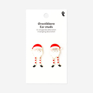 Textile Santa stud earrings with moving legs, playful Christmas accessory by Flying Tiger Copenhagen.