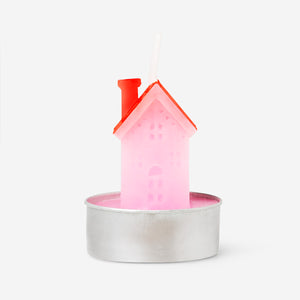Set of four pink and orange house tealights for home decor by Flying Tiger Copenhagen, shown in a close-up image.