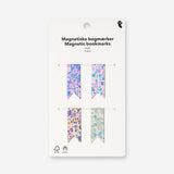 Set of four floral magnetic bookmarks for office use by Flying Tiger Copenhagen, featuring colorful flower designs.
