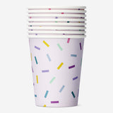Pink confetti paper cups for parties, set of 8, from Flying Tiger Copenhagen, featuring colorful confetti design on paper cups.