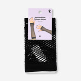 Black fishnet gloves from Flying Tiger Copenhagen, one size, showcasing lightweight, stretchable textile with open mesh design.