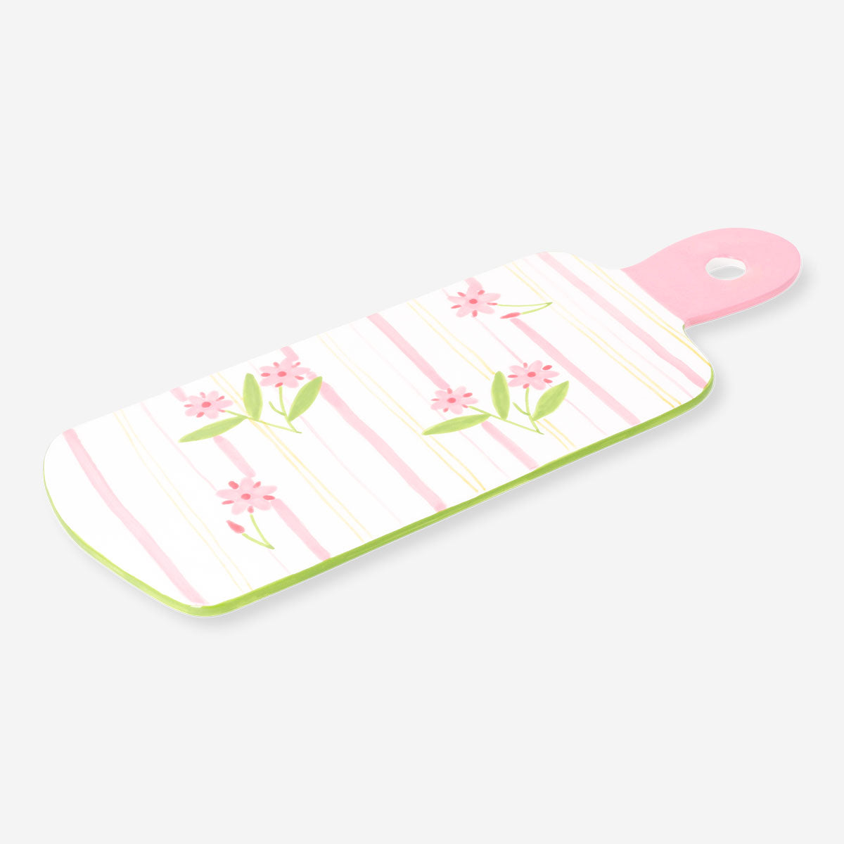 Ceramic tapas tray with hand-painted stripes and flower design, 35 cm, by Flying Tiger Copenhagen, shown with colorful small dishes.