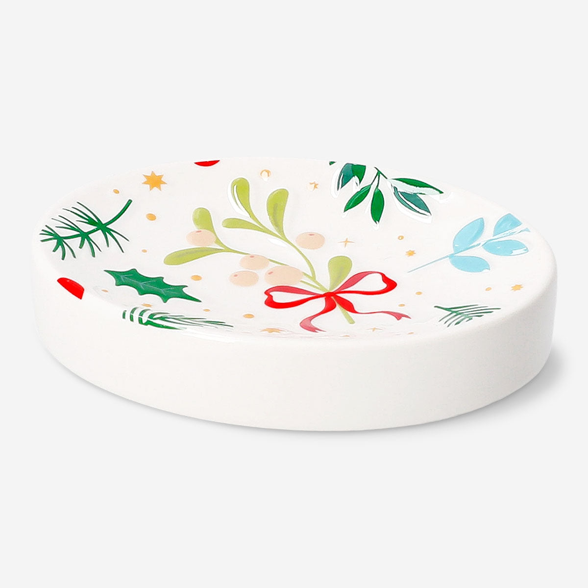 Ceramic soap dish with Christmas print from Flying Tiger Copenhagen, 12 cm, featuring festive holiday design for home decor.