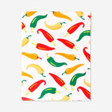 Flying Tiger Copenhagen tablecloth featuring chili print, measuring 140x220 cm, with vibrant red chili design on a home decor fabric.