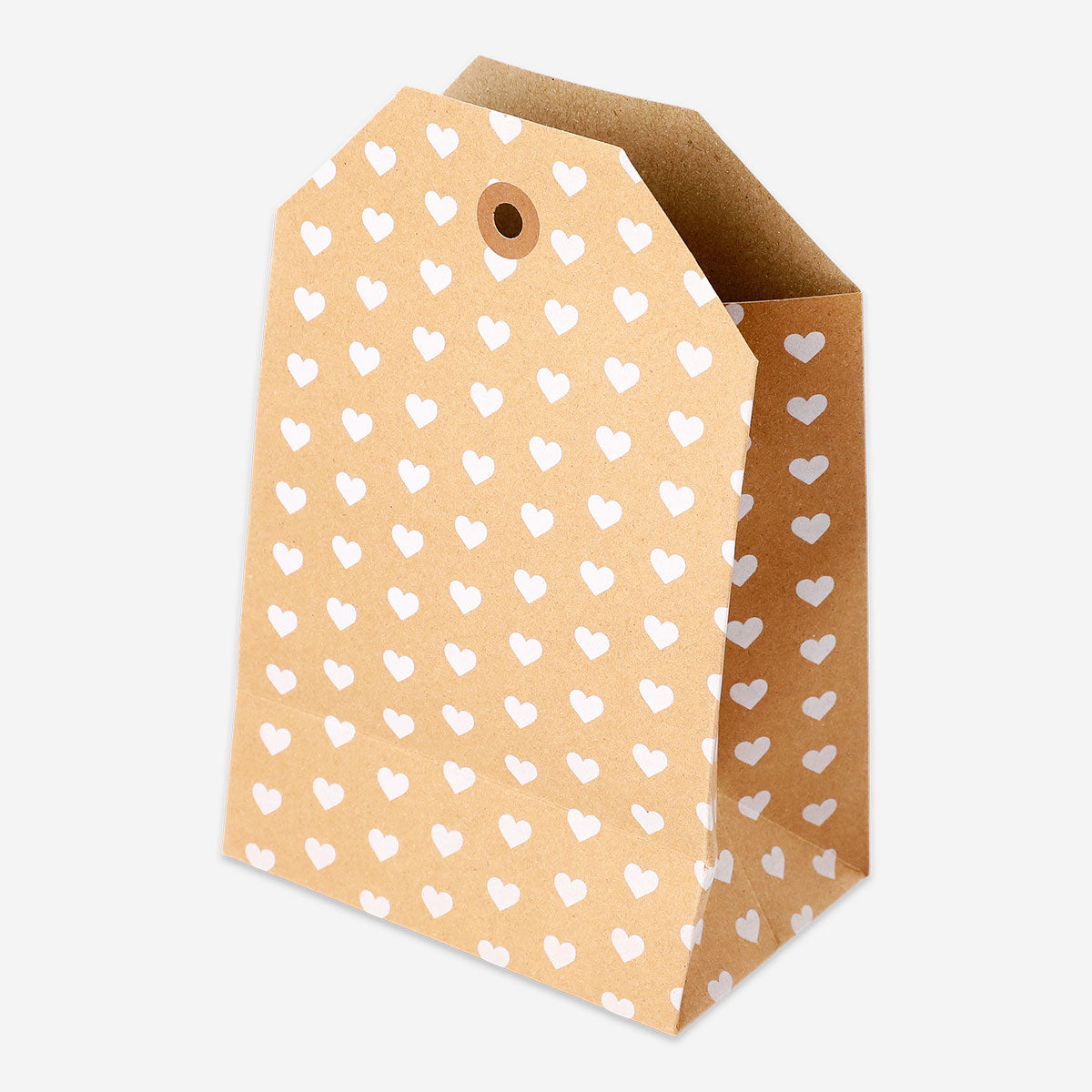 Office gift bag from Flying Tiger Copenhagen with Manila tag featuring a heart print, perfect for special occasions.