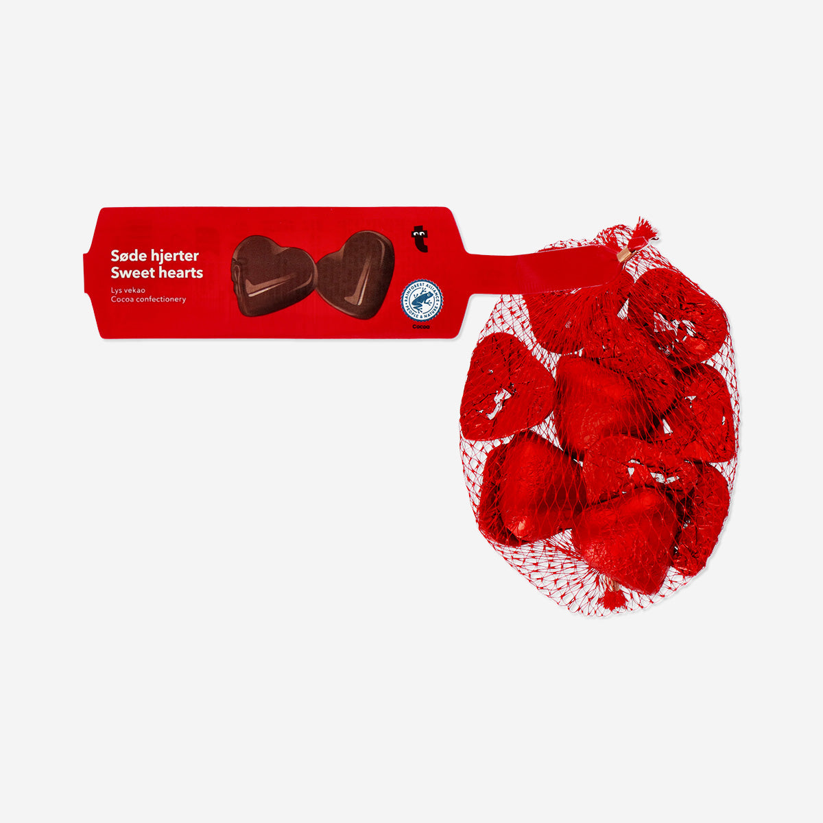 Cocoa confectionery hearts in net