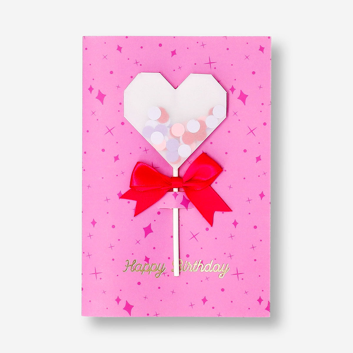 Flying Tiger Copenhagen birthday card featuring a heart-shaped wand with ribbon, perfect for celebrating special occasions.