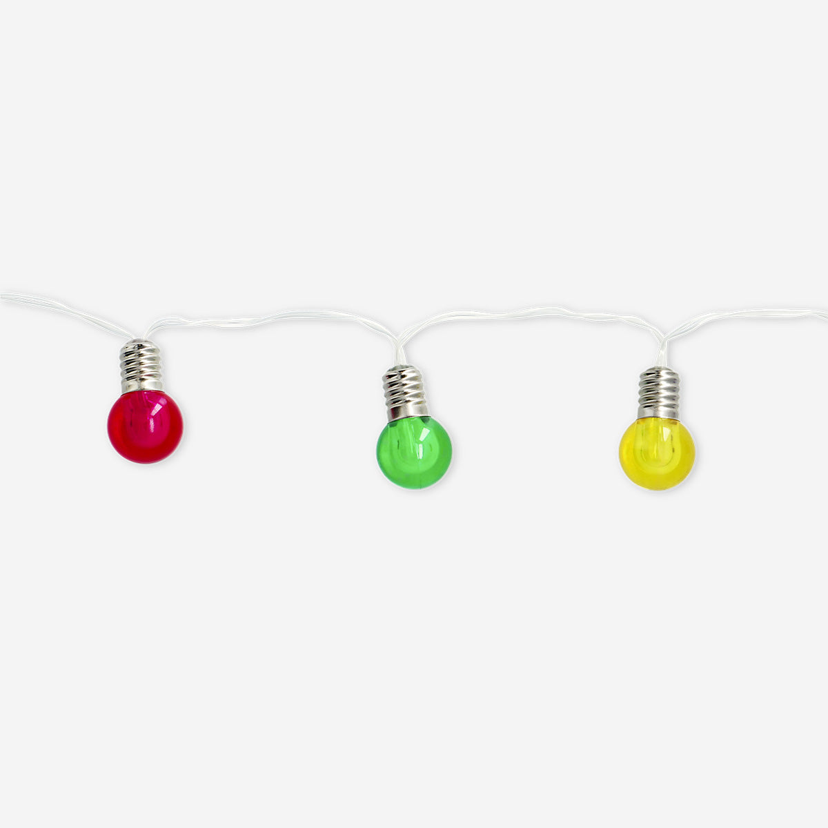 Multi-colored outdoor string lights by Flying Tiger Copenhagen hanging outdoors, featuring vibrant bulbs for home decoration.