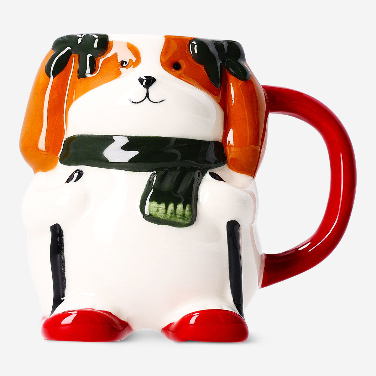Skiing dog mug with 400 ml capacity, ceramic kitchen mug featuring a playful dog in skiing gear, by Flying Tiger Copenhagen.