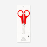 Red office scissors by Flying Tiger Copenhagen with sharp blades and ergonomic handles, ideal for cutting paper and craft materials.