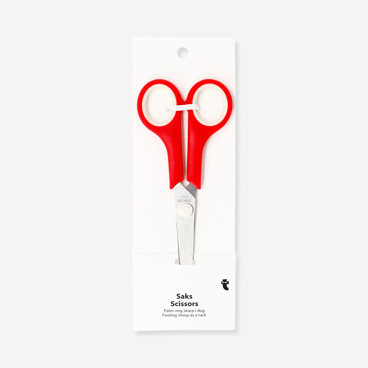 Red office scissors by Flying Tiger Copenhagen with sharp blades and ergonomic handles, ideal for cutting paper and craft materials.