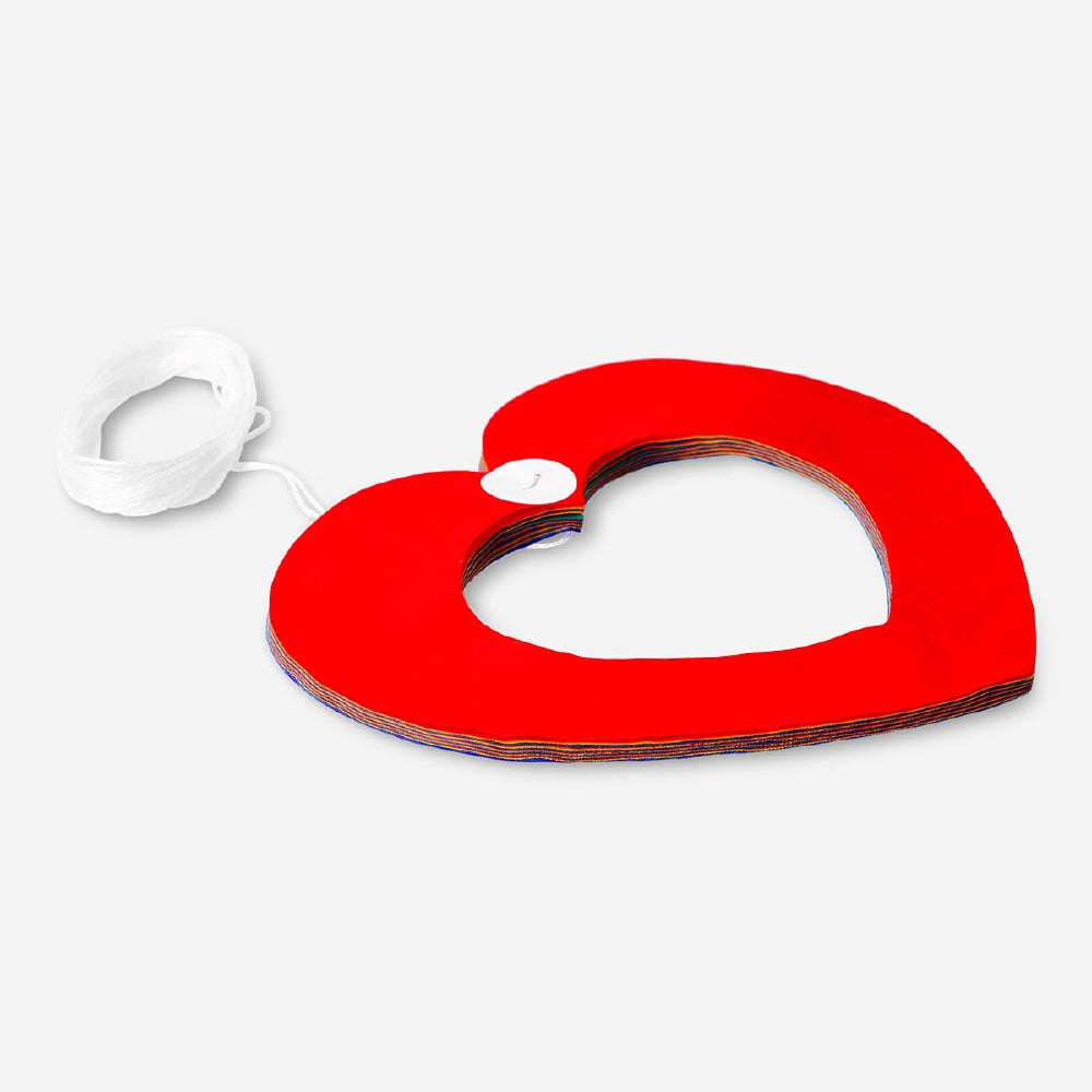 Rainbow heart cut out garland by Flying Tiger Copenhagen, 300 cm long, colorful paper party decoration with heart-shaped cutouts.