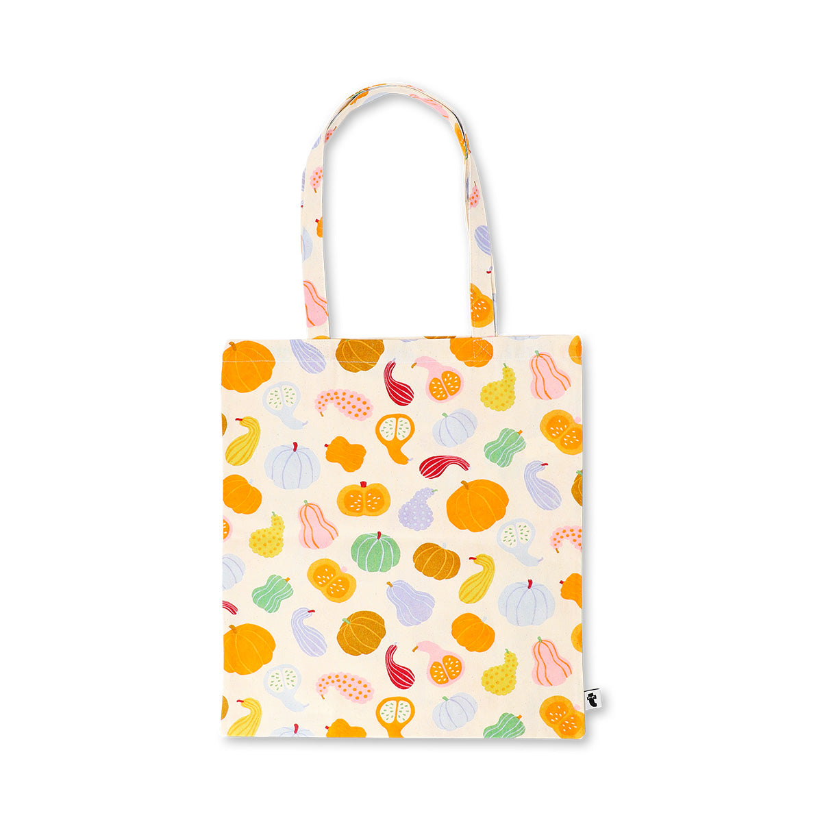 Flying Tiger Copenhagen textile tote bag with pumpkin design, featuring vibrant orange pumpkins on a natural fabric background.