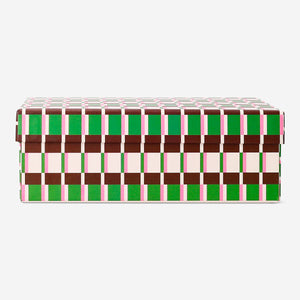 Flying Tiger Copenhagen storage box with geometric print, 17x20 inches, ideal for organizing home essentials.