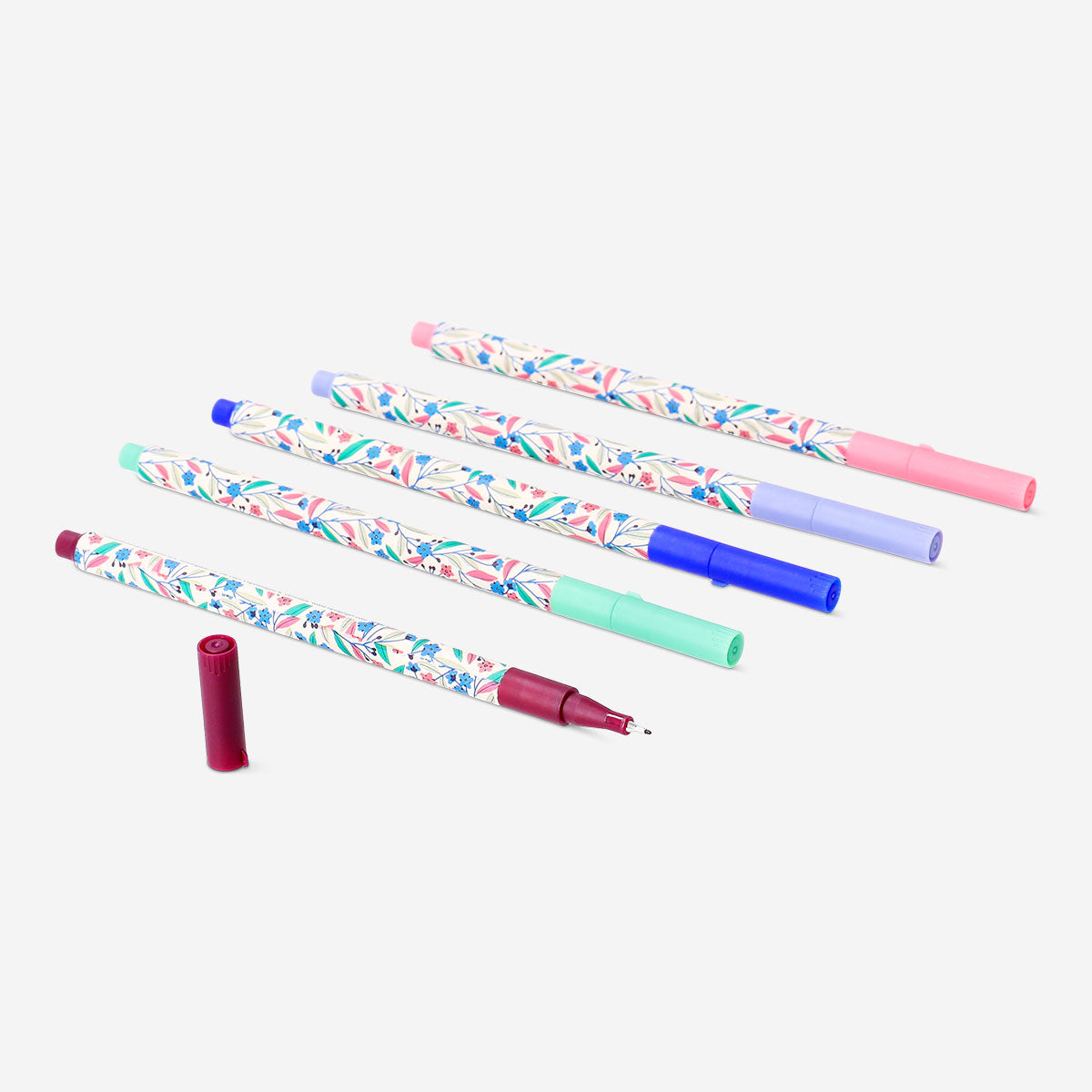 Set of five Flying Tiger Copenhagen drawing pens with 0.4 mm tips, ideal for detailed artwork and office sketching projects.