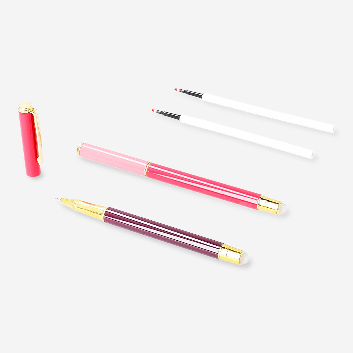 Set of two Flying Tiger Copenhagen erasable gel pens with refills, ideal for office or school writing tasks.