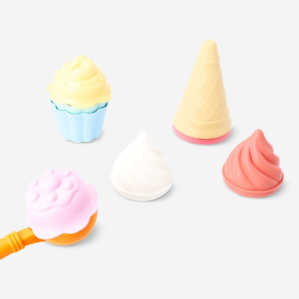 Flying Tiger Copenhagen ice cream sand moulds with spoon toy set, perfect for creative beach or sand play activities.