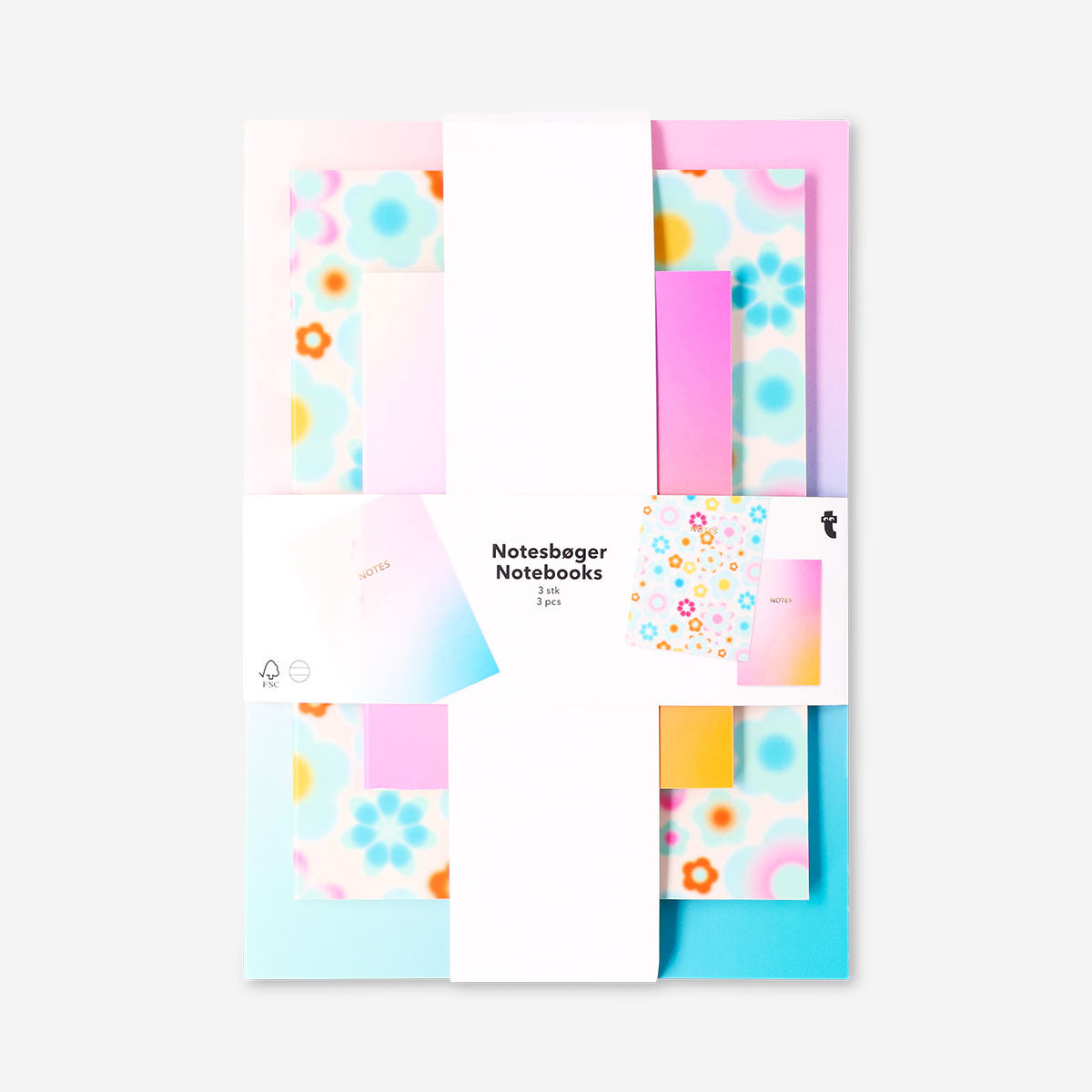 Floral and gradient notebooks set - 3 pcs