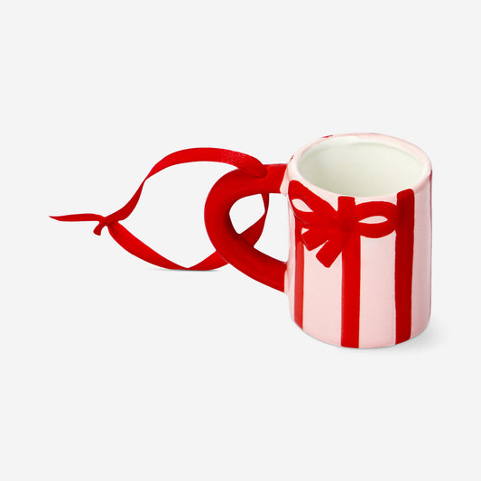 Mini stripy mug with bow ornament