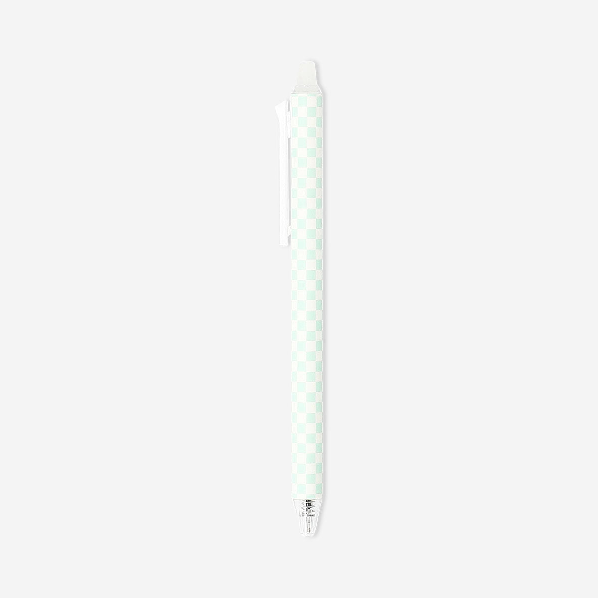 Flying Tiger Copenhagen erasable gel ink pen with green checkmarks, suitable for office use, shown with ink and checkmark details.
