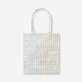 Flying Tiger Copenhagen floral and check print tote bag made of textile with colorful flower and check pattern.