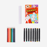 Manga drawing kit from Flying Tiger Copenhagen with pens, markers, and sketch paper for hobby artists.