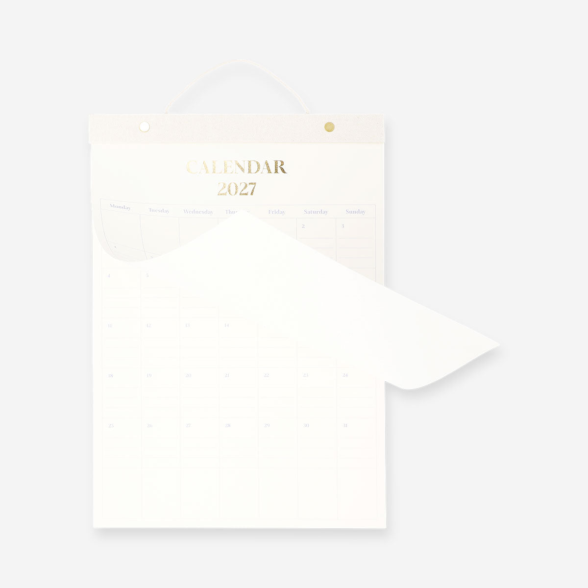 Monthly hanging 2027 office calendar by Flying Tiger Copenhagen featuring colorful pages and a compact design for workspace.