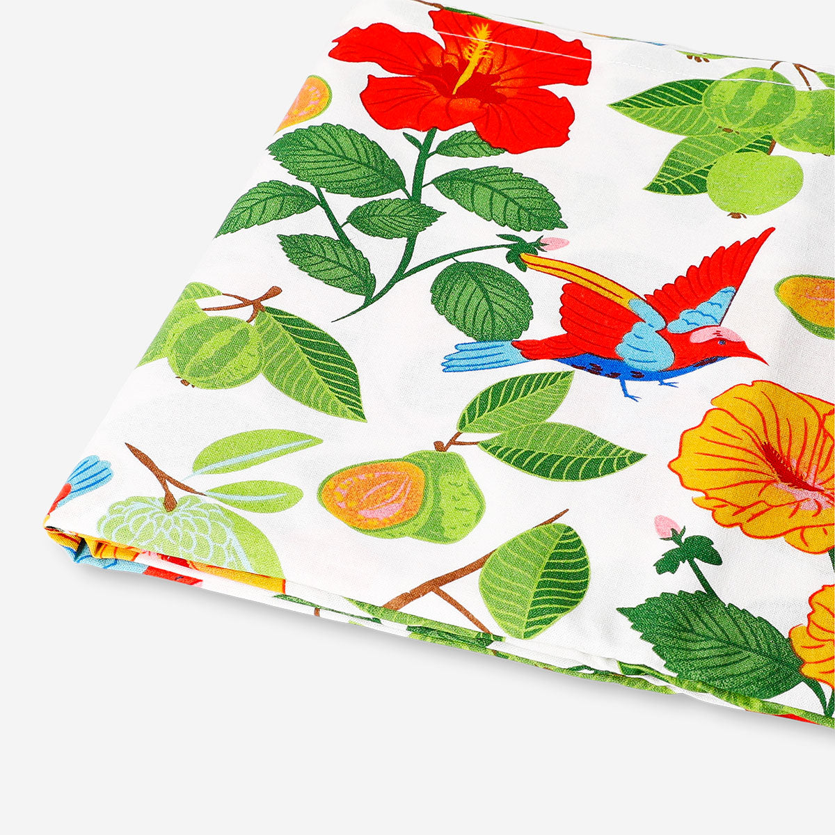 Tropical print tablecloth in size 140x220 cm from Flying Tiger Copenhagen, featuring vibrant green and colorful tropical design.