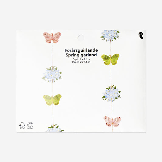 Guirlande printanière avec fleurs et papillons - 150 cm