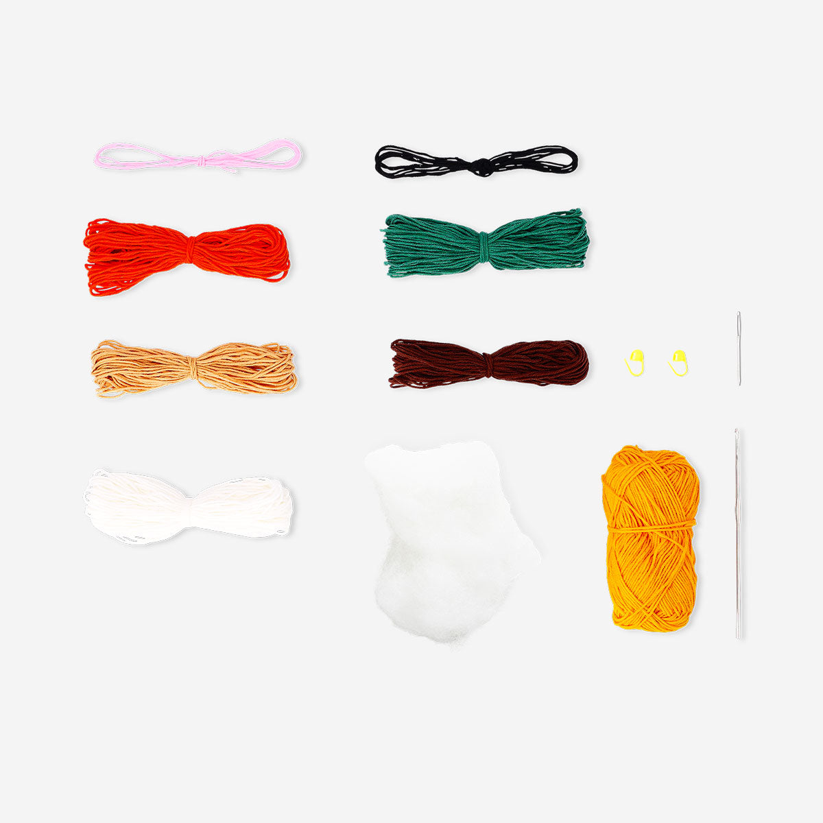 Crochet kit featuring a cute fox in a dress, designed for hobby craft projects, by Flying Tiger Copenhagen.