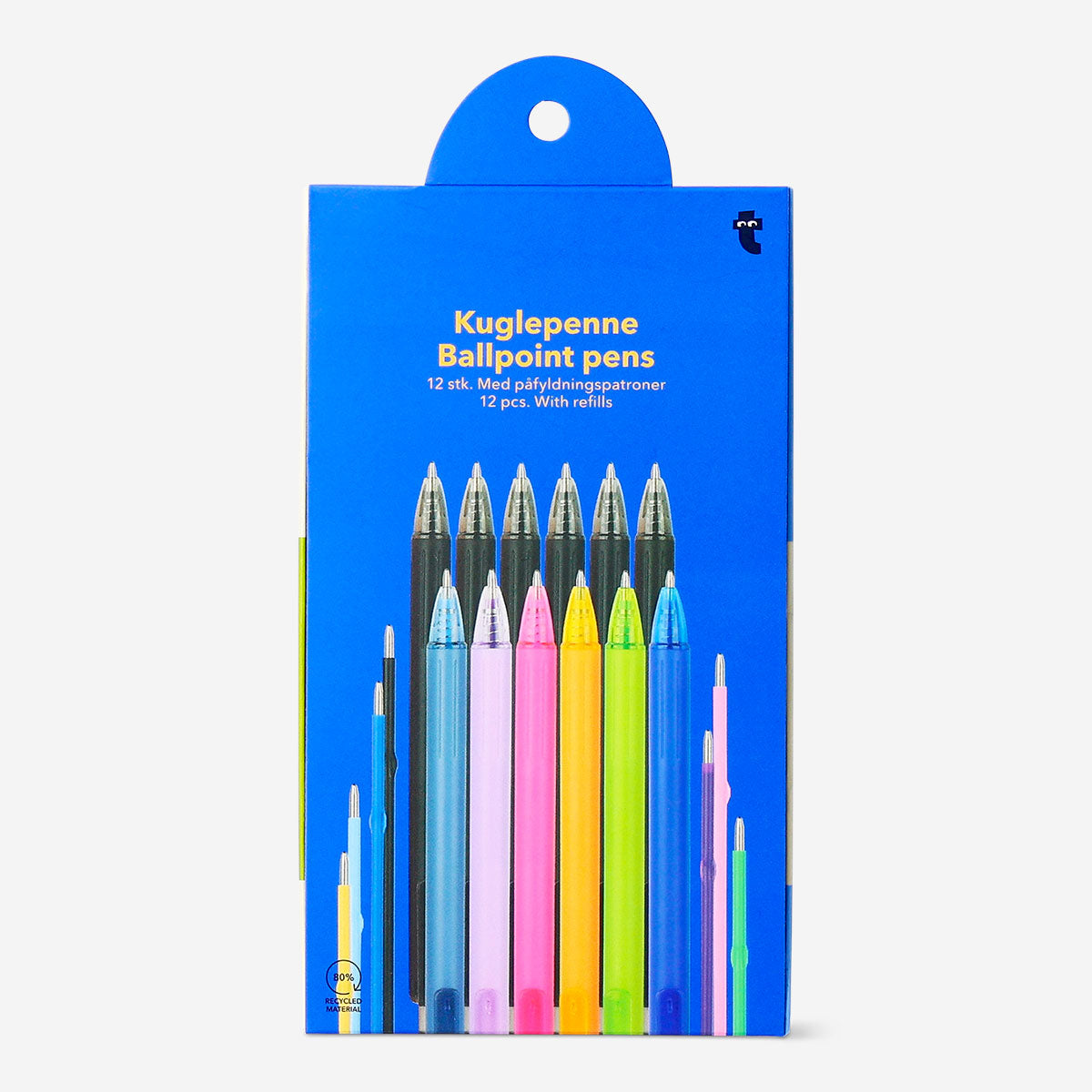 Set of 12 Flying Tiger Copenhagen ballpoint pens with refills, black ink, ideal for office writing and note-taking.