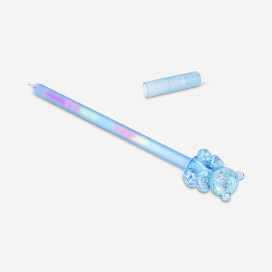 Multi coloured gen pen with blue gummy bear topper