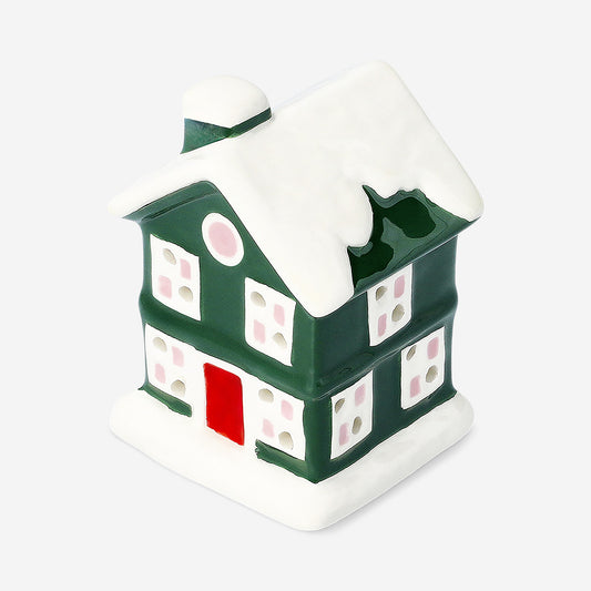 LED ceramic gingerbread house in green - 9 cm
