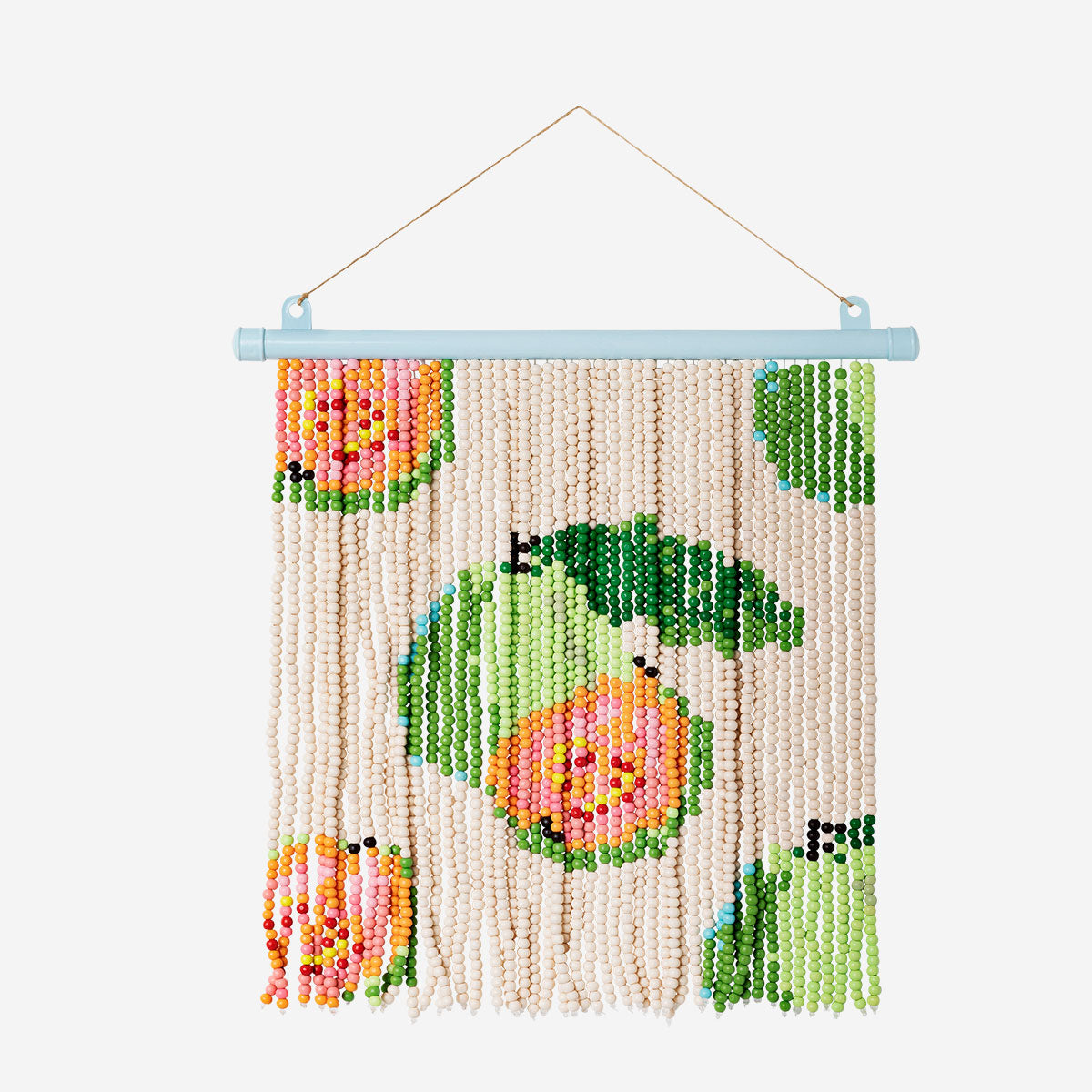 Colorful DIY beaded hanging decoration for crafts, featuring vibrant beads and a string, from Flying Tiger Copenhagen hobby collection.