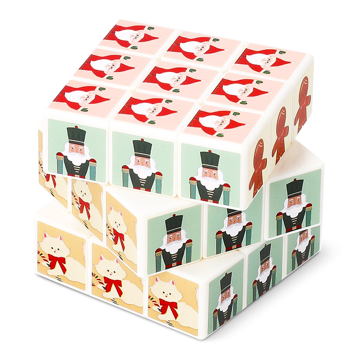 Flying Tiger Copenhagen IQ Cube Christmas-themed game with colorful, festive holiday design and multiple interconnected cube pieces.