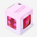 Pink Flying Tiger Copenhagen fidget dice gadget with multiple sides for spinning and flipping, designed for stress relief and focus.