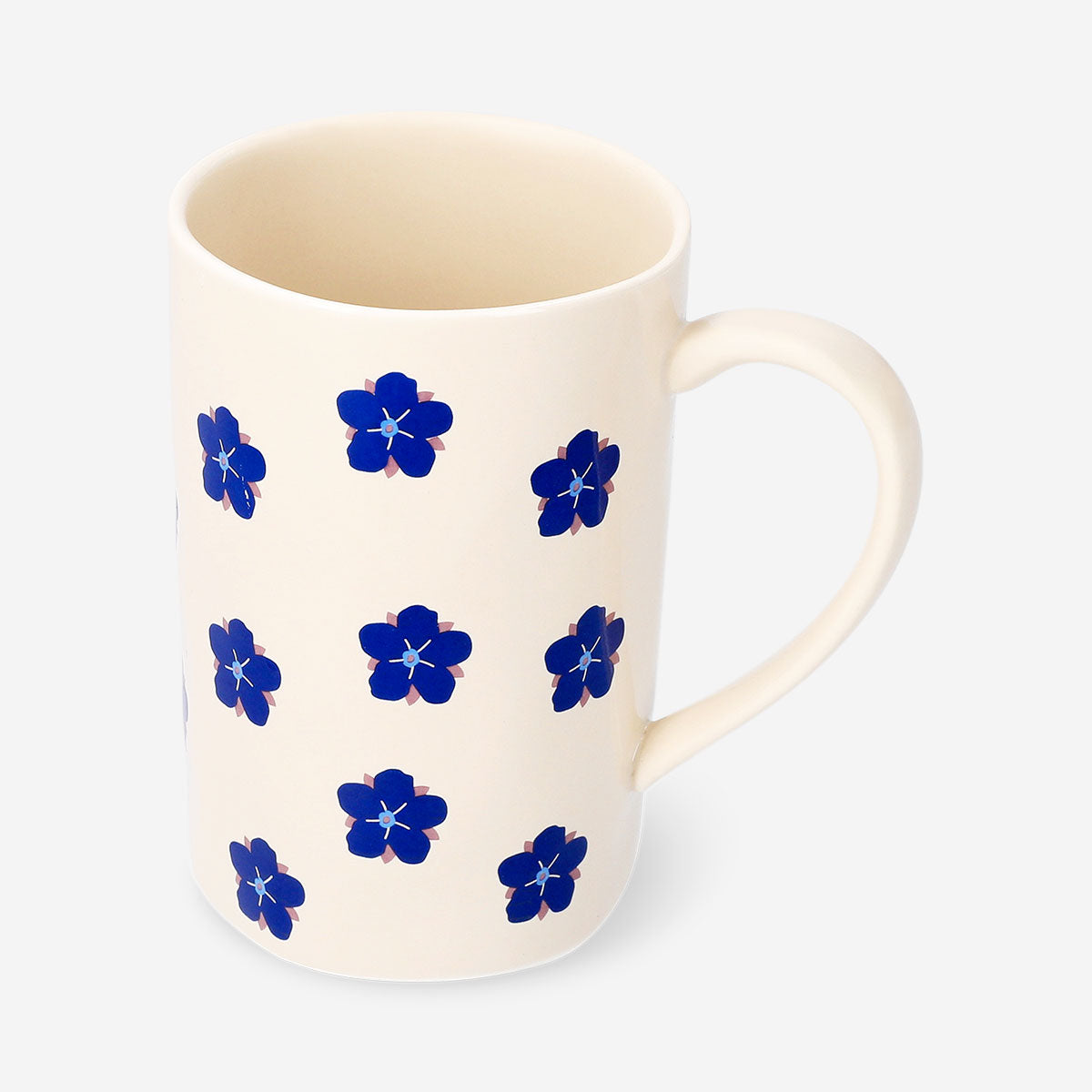Flying Tiger Copenhagen pink flower 570 ml kitchen mug with floral design and comfortable handle.