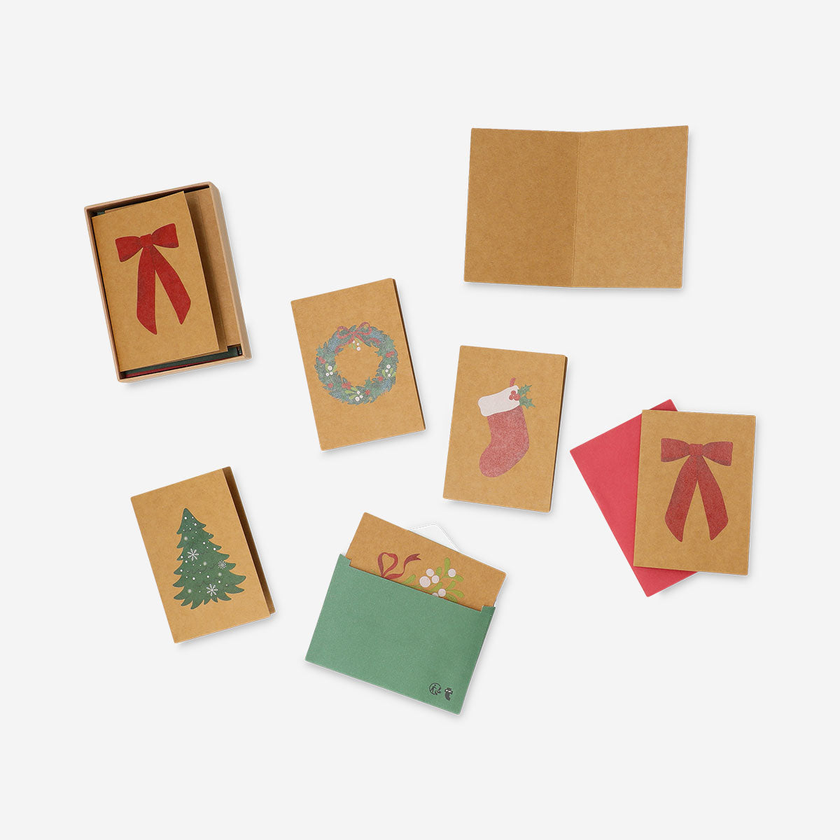 Set of 15 craft paper Christmas greeting cards for office use, featuring festive holiday designs by Flying Tiger Copenhagen.
