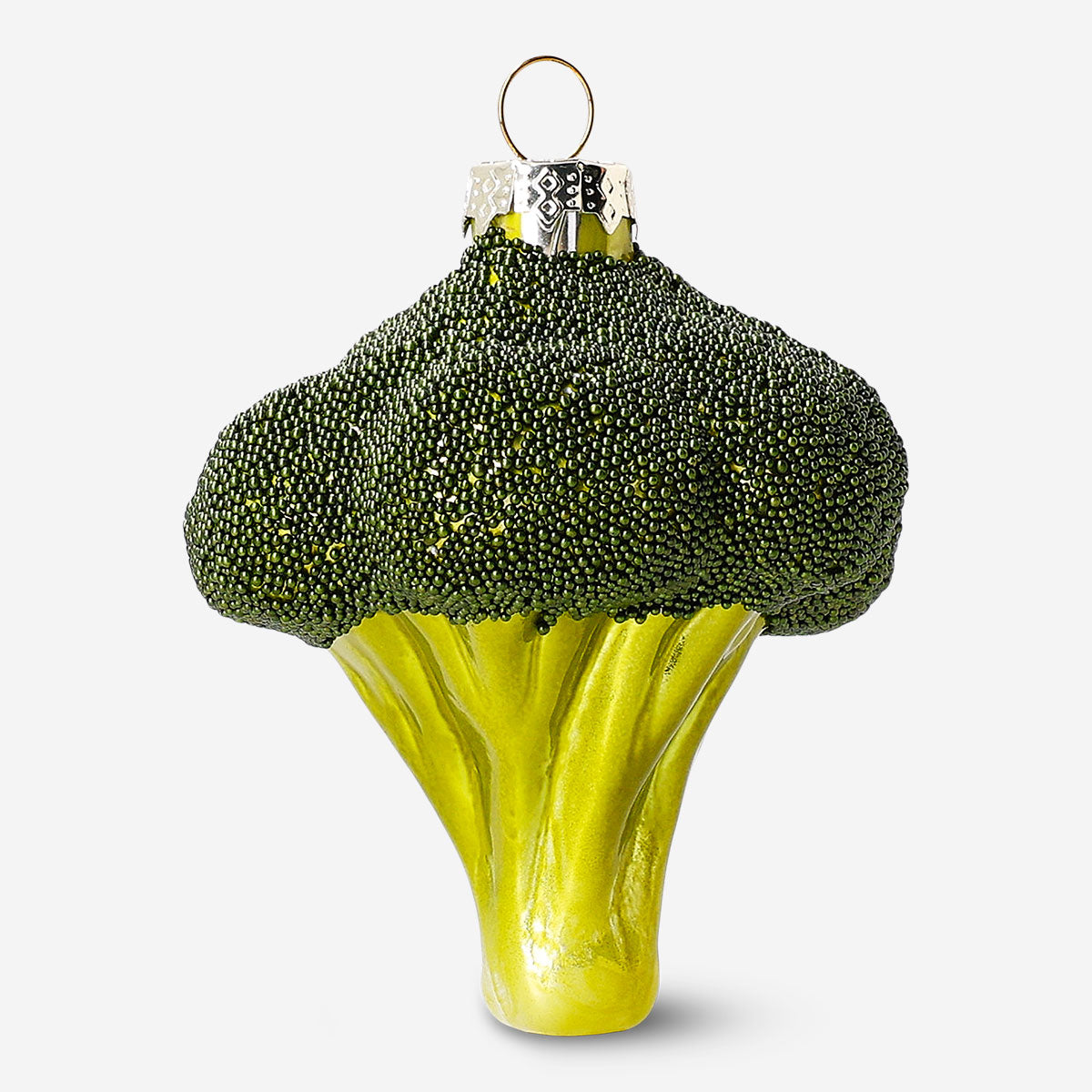 Flying Tiger Copenhagen broccoli-shaped ceramic home decor ornament, vibrant green with realistic broccoli details.