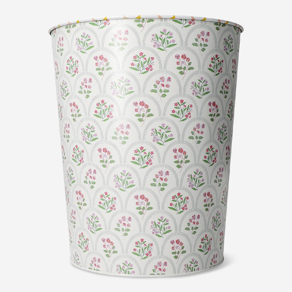 Metal floral office bin by Flying Tiger Copenhagen with decorative flower patterns and sturdy construction.