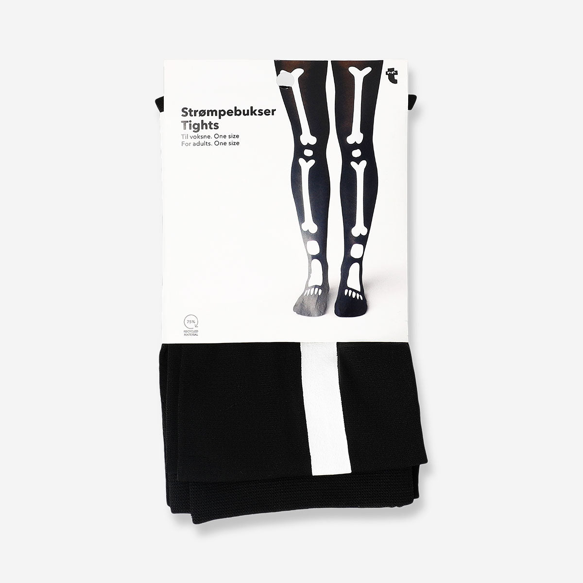 Adult skeleton tights by Flying Tiger Copenhagen, featuring a detailed black and white skeletal print, one size textile costume tights.